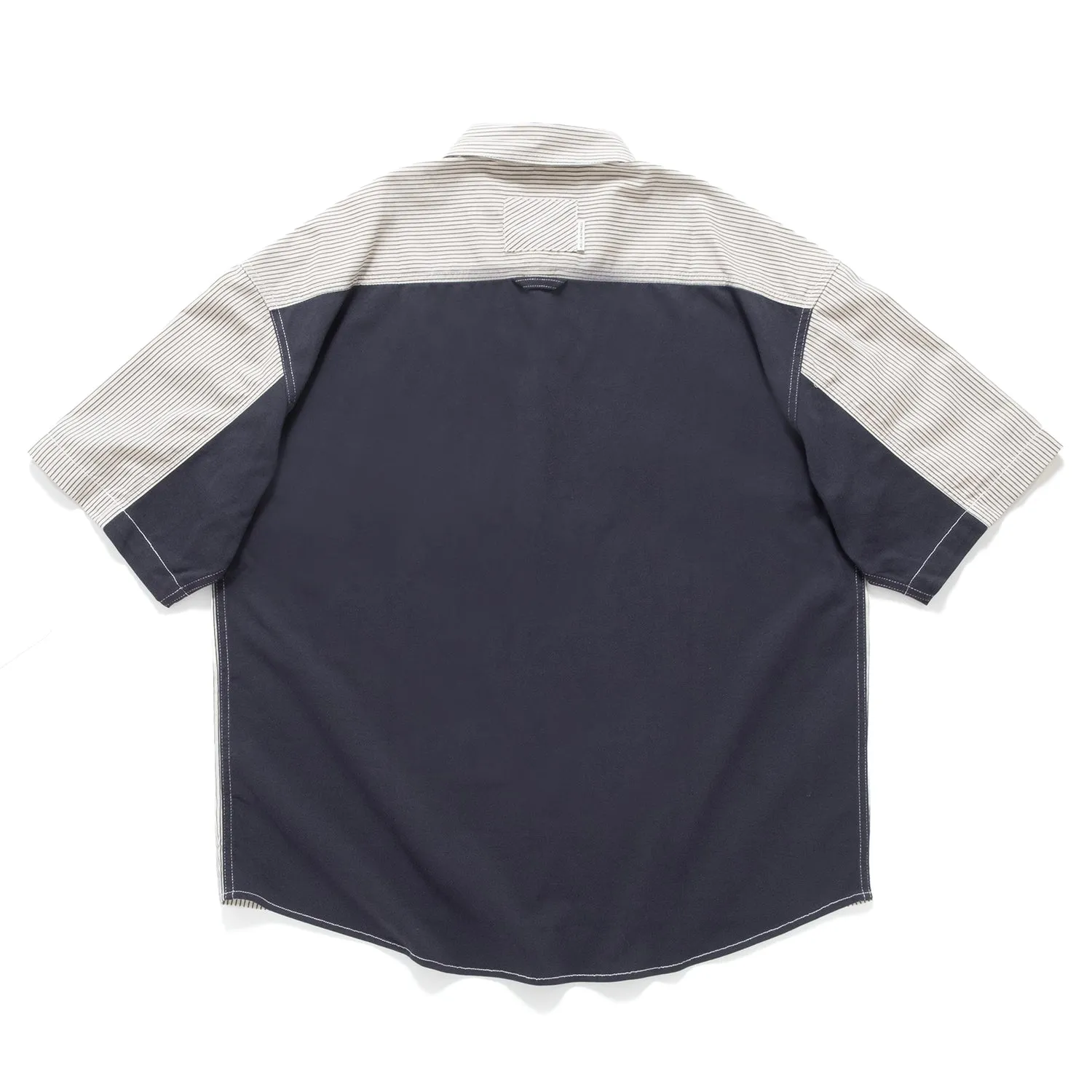 (ST452) Stripe Contrast Short Sleeve Shirt