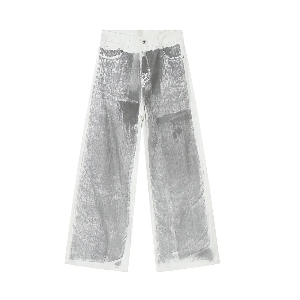 Summer New Men's Jeans High Street Trendy Unique Design Feeling Hand Painted Dirty Denim Pants Trendy Trousers 9C5898