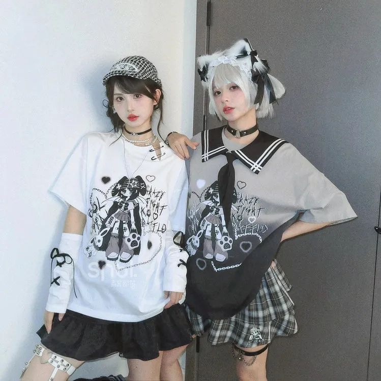 Summer Y2K Style Comic Print T-shirt