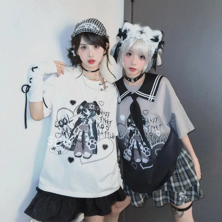 Summer Y2K Style Comic Print T-shirt