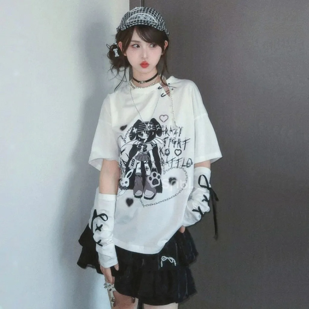 Summer Y2K Style Comic Print T-shirt