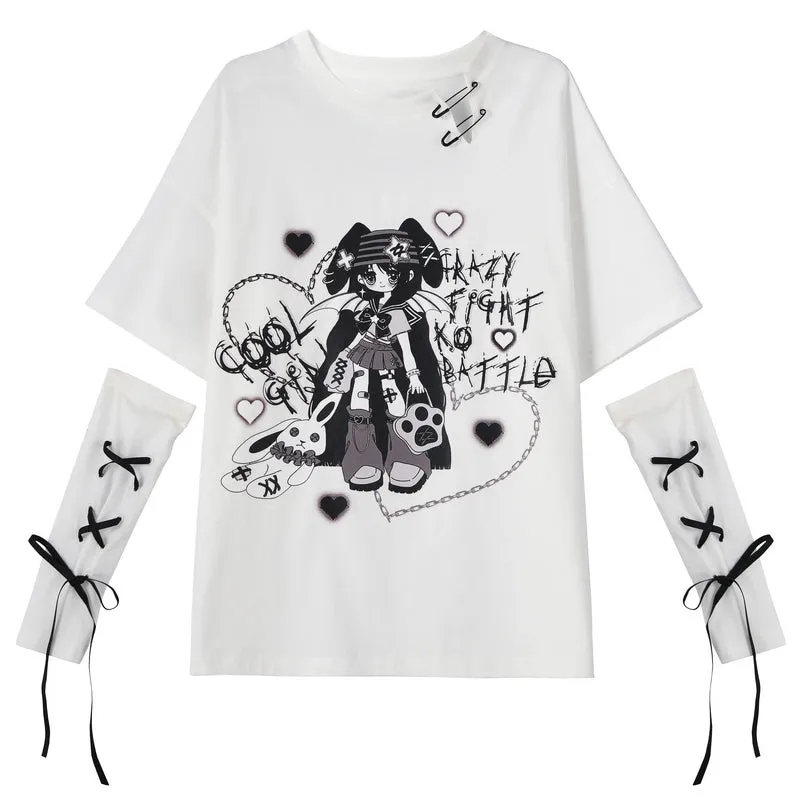 Summer Y2K Style Comic Print T-shirt