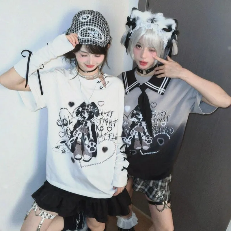 Summer Y2K Style Comic Print T-shirt