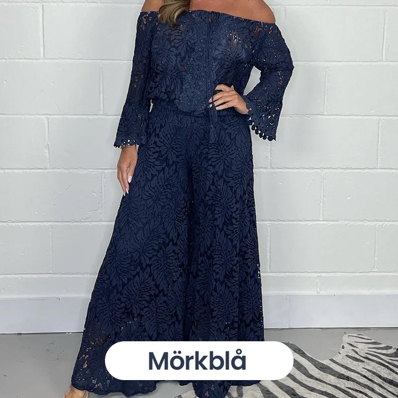 Women's two-piece set: lace top   wide-leg trousers