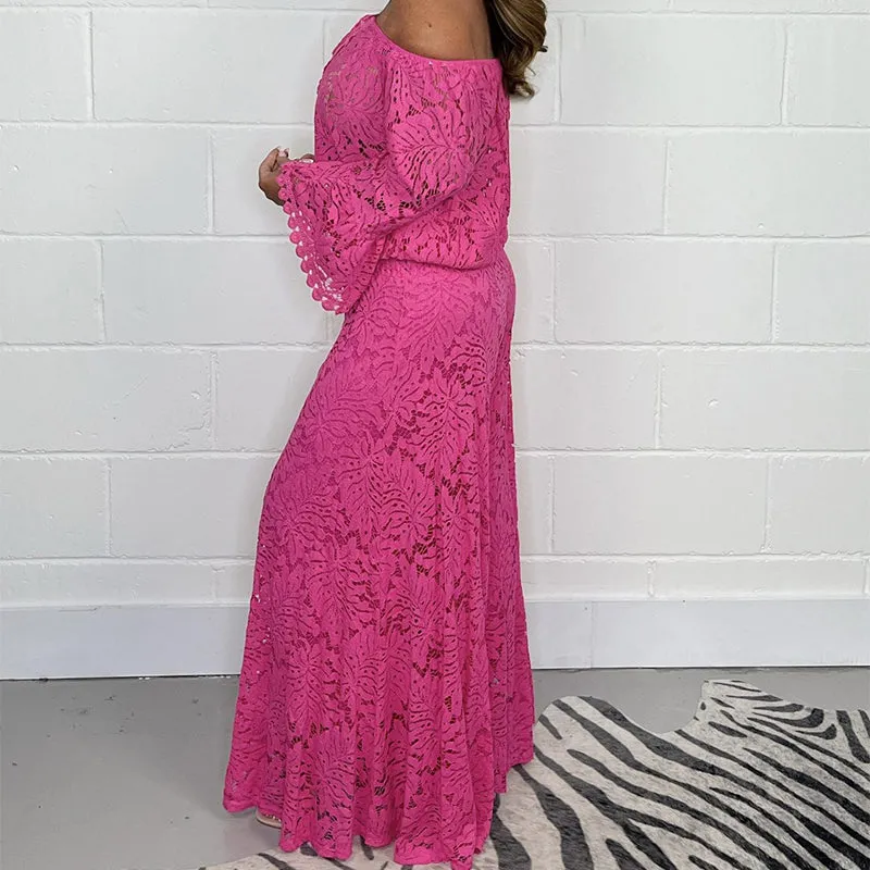 Women's two-piece set: lace top   wide-leg trousers