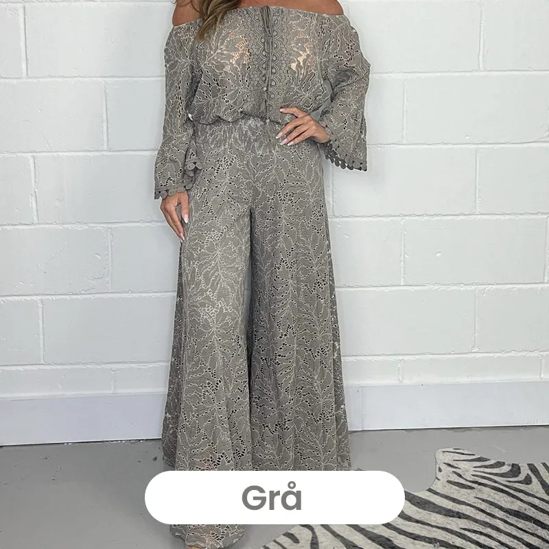 Women's two-piece set: lace top   wide-leg trousers