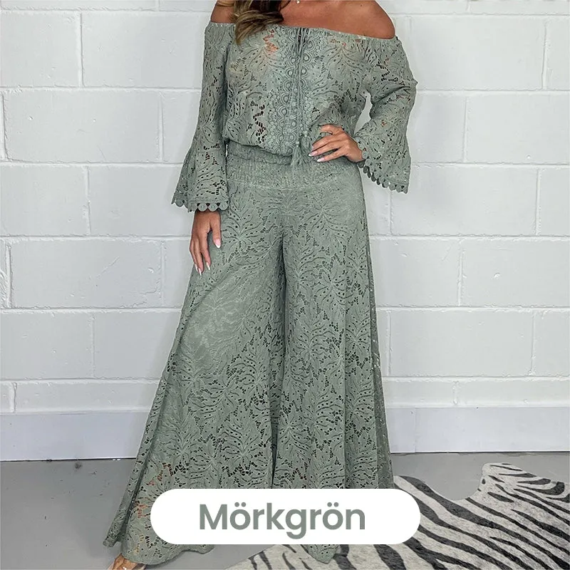 Women's two-piece set: lace top   wide-leg trousers