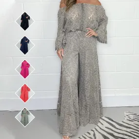 Women's two-piece set: lace top   wide-leg trousers
