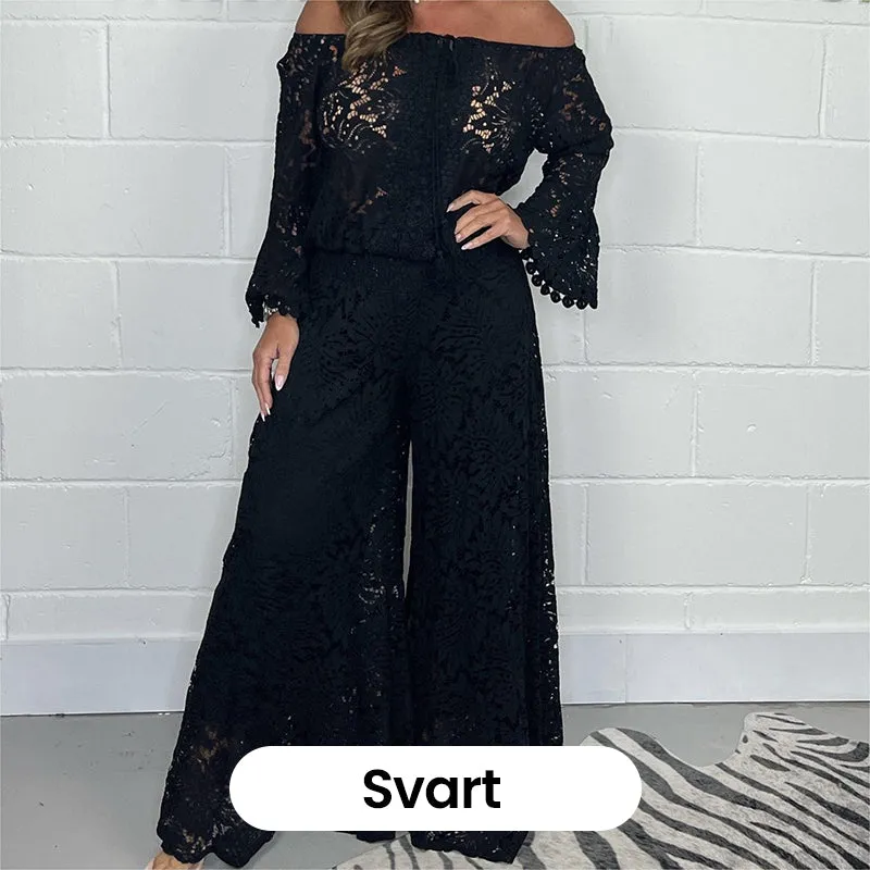 Women's two-piece set: lace top   wide-leg trousers