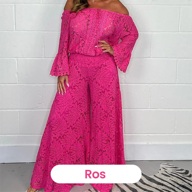 Women's two-piece set: lace top   wide-leg trousers